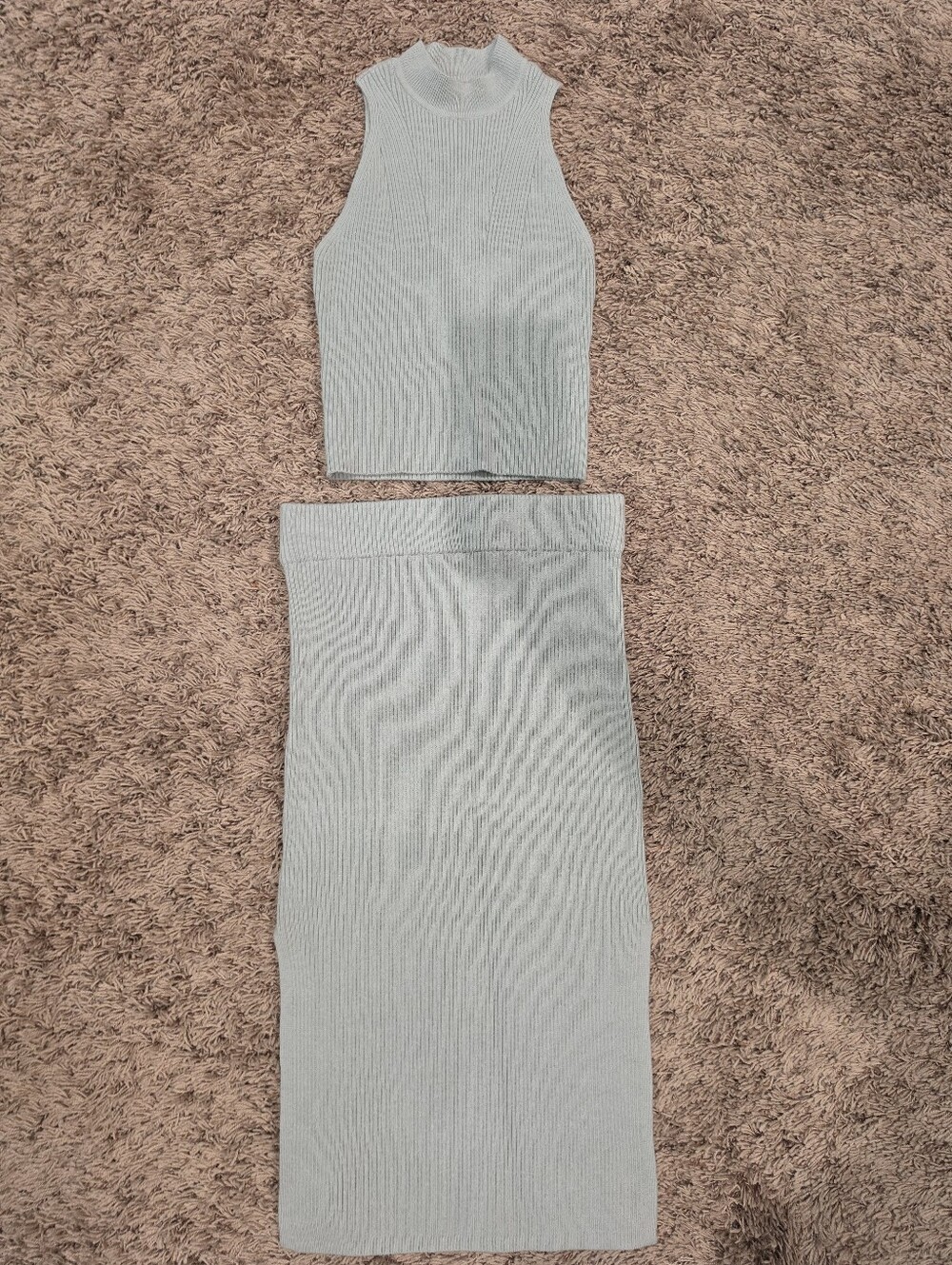 Abercrombie & Fitch Ribbed Knit Sleeveless Crop Top & Midi Skirt Set XS Sage